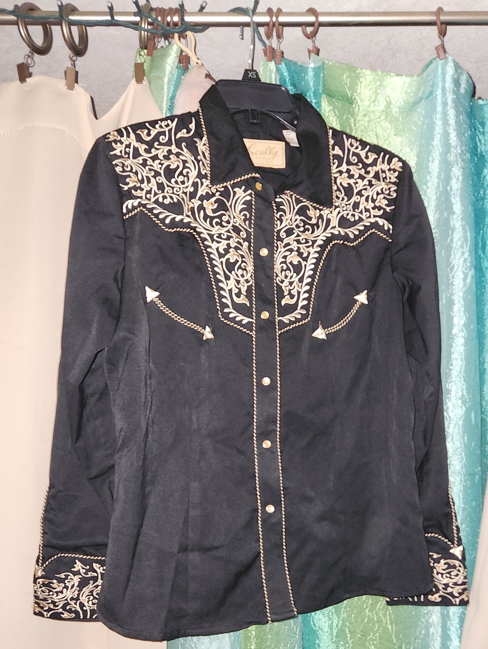 Scully Black Western Button-Down Shirt with Cream Embroidery